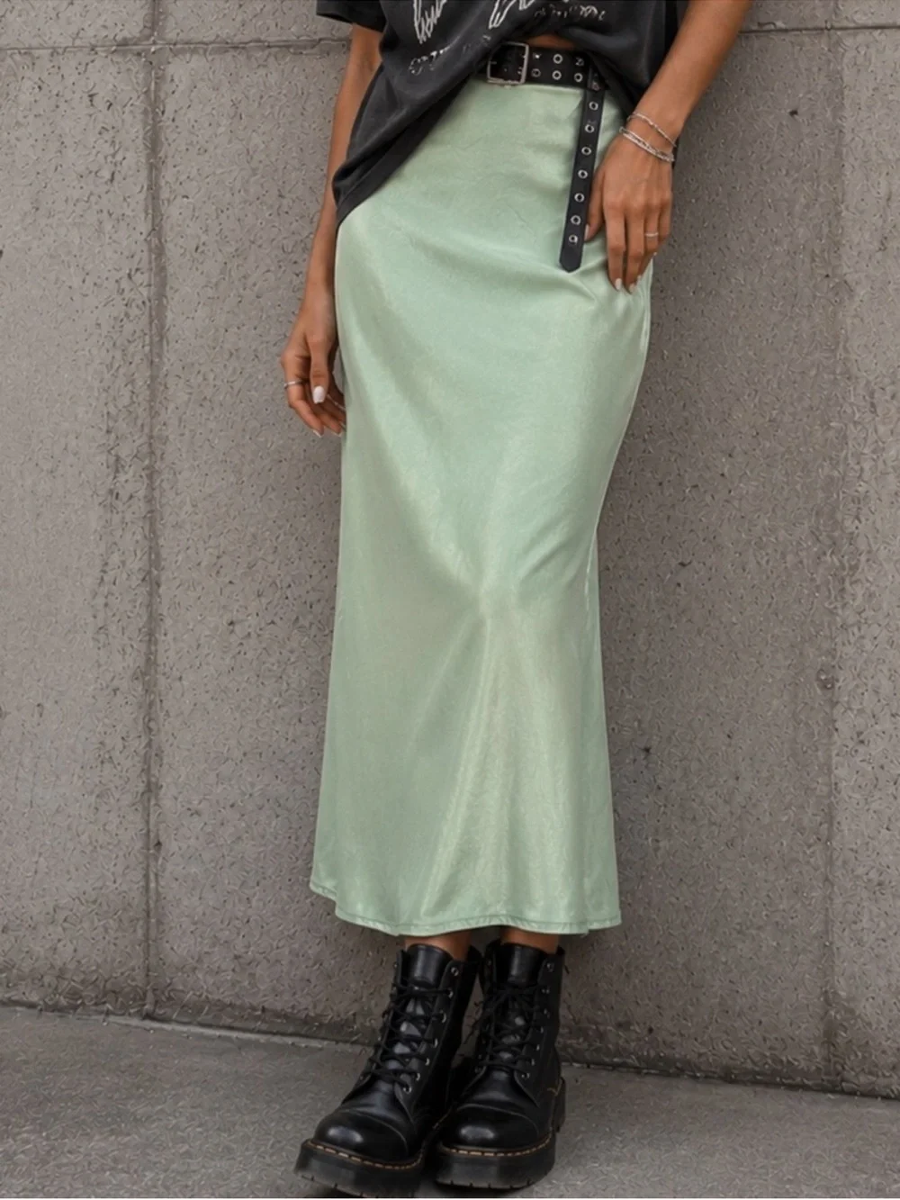Princess Polly Light Sage Satin Midi Skirt size 4